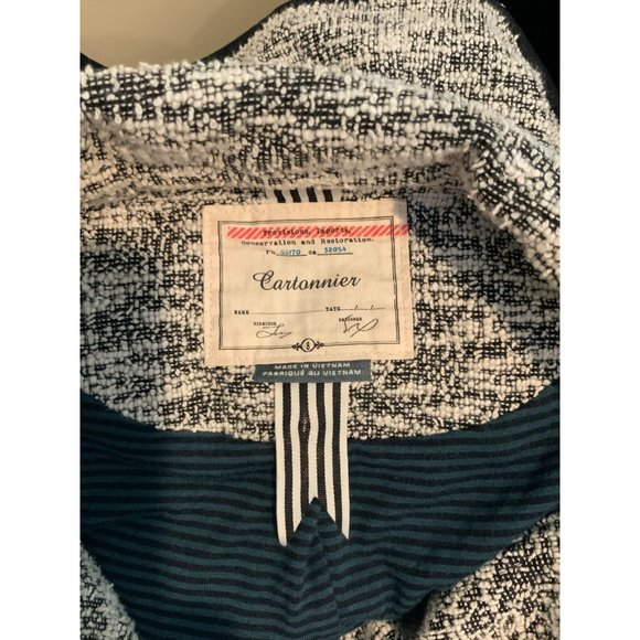 Cartonnier Anthropologie White & Blue Tweed Blazer, Size 8 - Picture 9 of 9